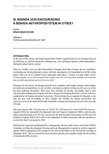 Is Agenda 2030 encouraging a benign Anthroposystem in Cities?