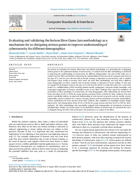 Evaluating and validating the Serious Slow Game Jam methodology as a mechanism for co-designing serious games to improve understanding of cybersecurity for different demographics